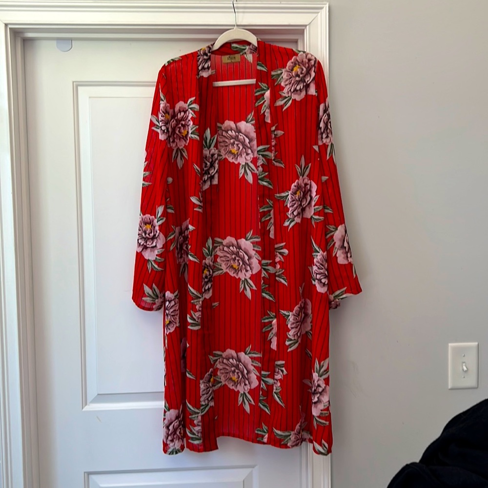 Red colorful duster/kimono